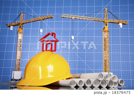 Construction site, crane and Blueprints Construction site, crane and Blueprints 18376475