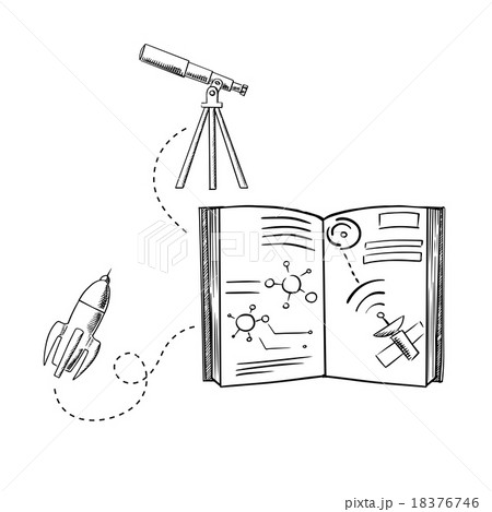 Rocket, telescope and astronomy book sketches 18376746