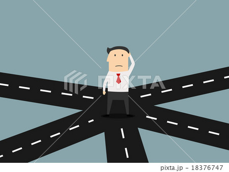 Businessman on crossroad choosing direction 18376747