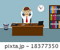 Stressful businessman has a lot telephone calls  18377350
