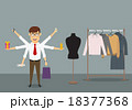 Multitasking businessman shopping in clothes store 18377368