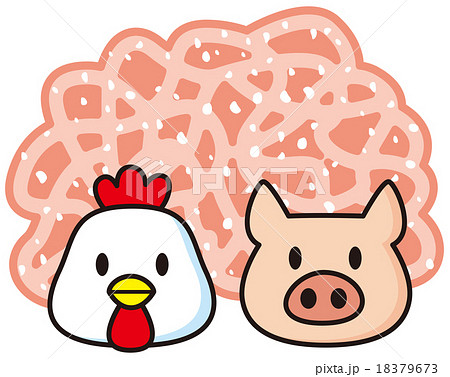 鶏豚合挽き肉のイラスト素材