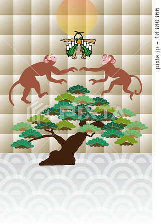 和風モダンなサルとしめ縄のイラスト年賀状デザイン 18380366