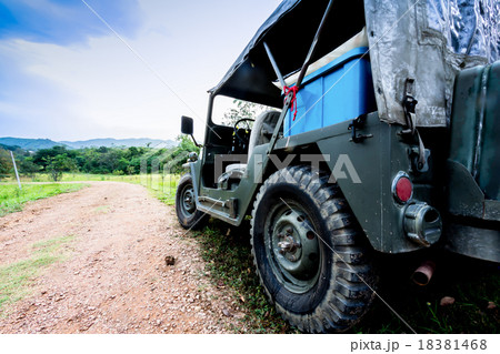 adventure vechicle on knobbed road  18381468