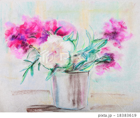 Bouquet of peonies in a metal bucket 18383619