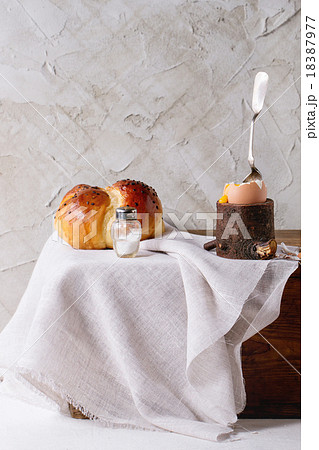 Breakfast with egg and bread Breakfast with egg and bread 18387977