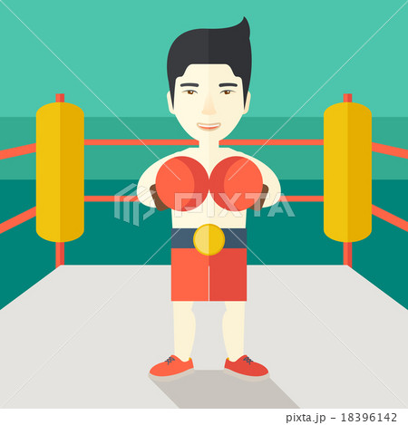 Boxer in gloves standing on ring. 18396142