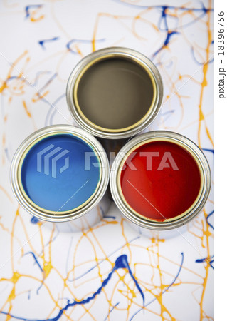 Paint buckets, paint and brush, bright colorful Paint buckets, paint and brush, bright colorful 18396756