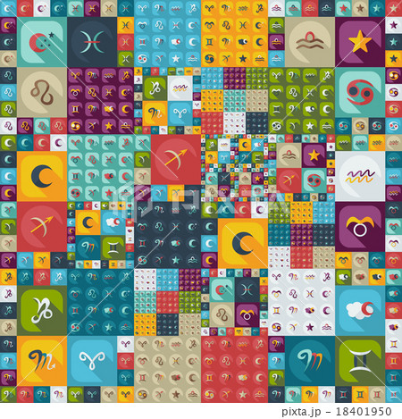 Flat concept, set modern design with shadow zodiac 18401950