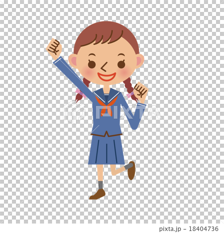 ガッツポーズをするセーラー服姿の女子中学生・高校生 18404736