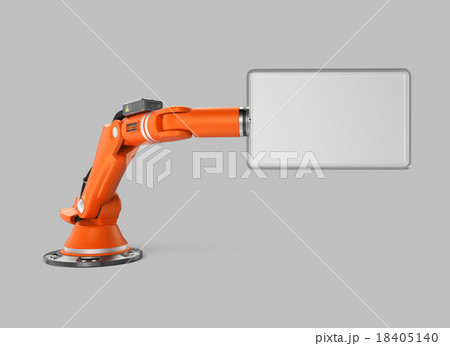 サインパネルを持つオレンジ色のロボットアーム サインパネルを持つオレンジ色のロボットアーム 18405140