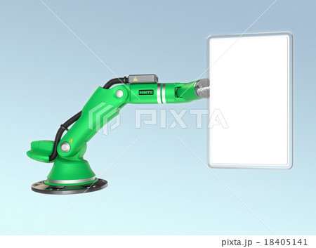 サインパネルを持つ緑色のロボットアーム 18405141