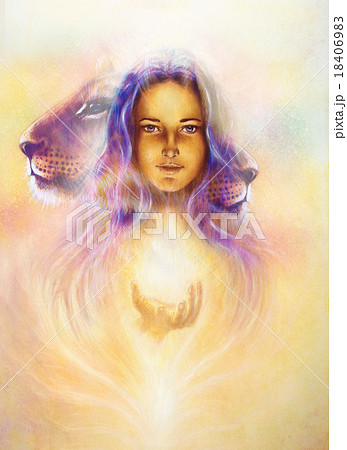 woman goddess holding a sourceful of a white light 18406983