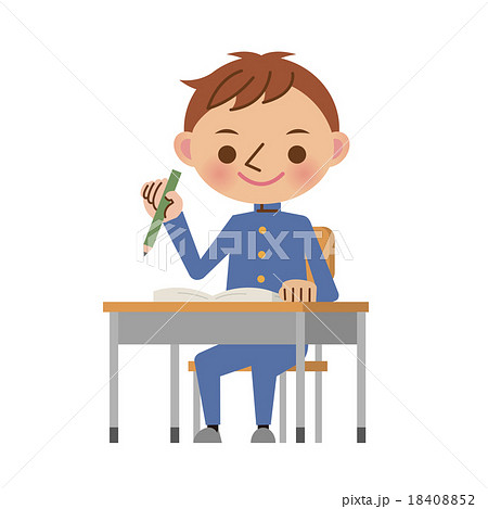 机に座って勉強をする男子中学生 高校生のイラスト素材 18408852 Pixta