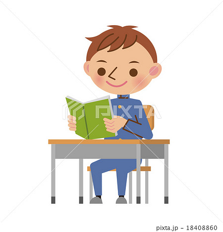 教室の机で本を読む男子中学生 高校生のイラスト素材