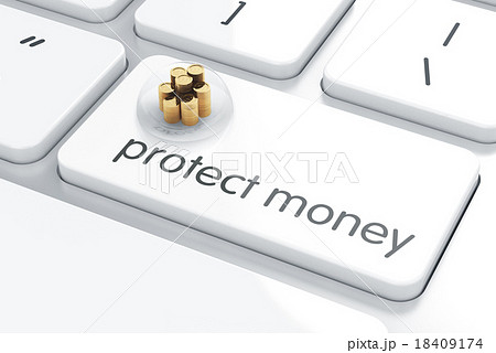 Coins covered by glass bell on computer keyboard Coins covered by glass bell on computer keyboard 18409174