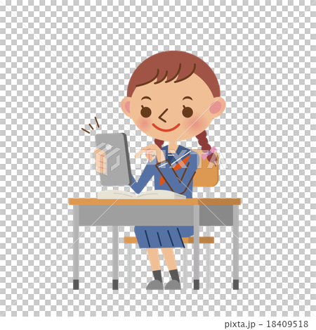 授業中にスマートフォンをいじる女子中学生 高校生のイラスト素材