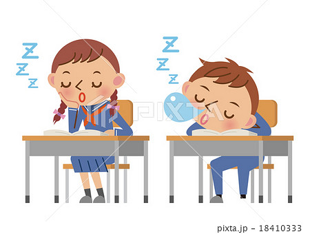 教室の机で居眠りする中学生 高校生 男女のイラスト素材 18410333
