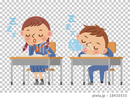 教室の机で居眠りする中学生 高校生 男女のイラスト素材
