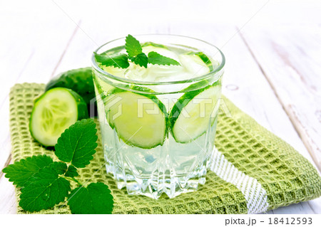 Lemonade with cucumber and mint in glassful Lemonade with cucumber and mint in glassful 18412593
