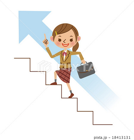 階段を登るブレザー姿の女子中学生 高校生のイラスト素材