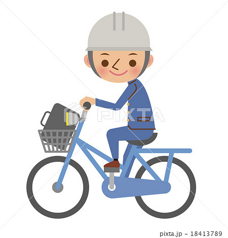 自転車に乗った男子中学生 高校生 ヘルメット有り のイラスト素材