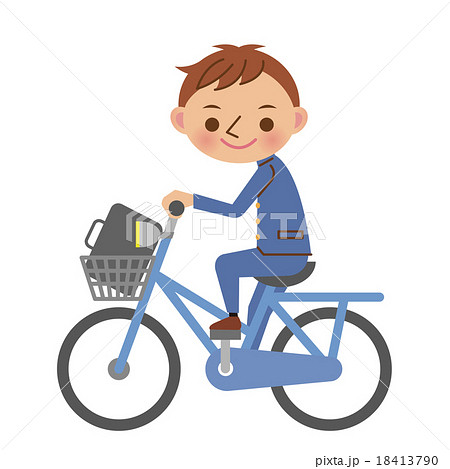 自転車に乗った男子中学生 高校生 ヘルメット無し のイラスト素材