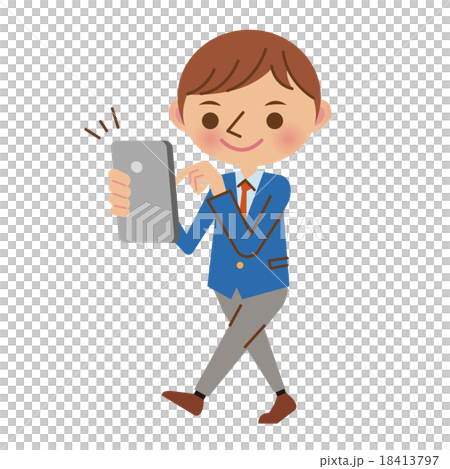 歩きスマホをするブレザー姿の男子中学生 高校生 のイラスト素材