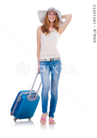 Girl with suitcases isolated on white 18414053
