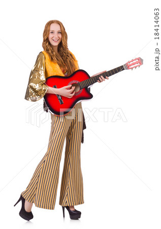 Young girl with guitar on white 18414063