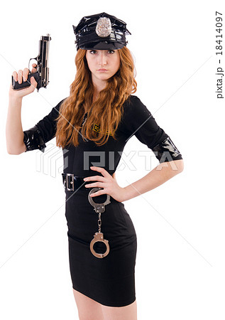 Female police office isolated on the white 18414097