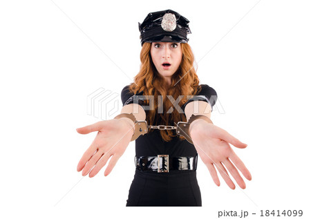 Redhead police officer isolated on white 18414099