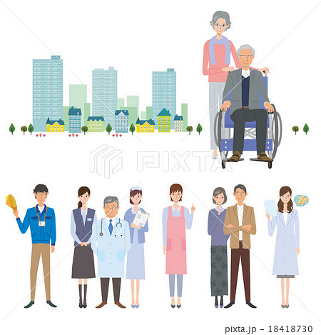 高齢者　車椅子　イラスト　地域 18418730