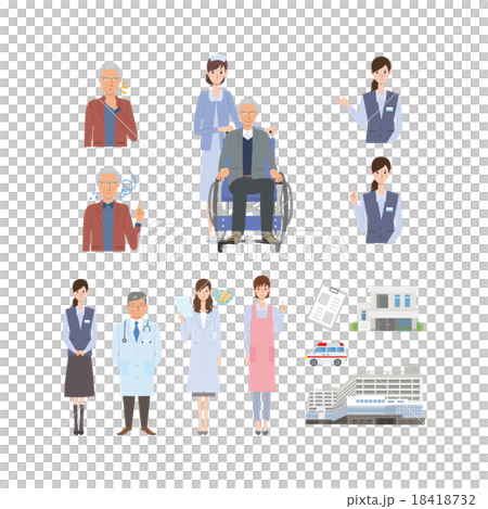 高齢者　車椅子　イラスト　病院　セット 18418732
