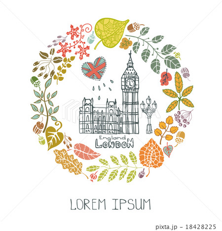London  landmark.Autumn leaves wreath,Big Ben 18428225