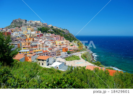 Colorful houses and a castle of Castelsardo town 18429601