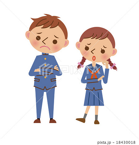 悩む学生服姿の中学生 高校生 男女 のイラスト素材 悩む学生服姿の中学生 高校生 男女 のイラスト素材