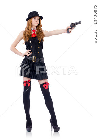 Woman gangster isolated on white 18430875