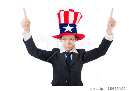 Young woman with american symbols on white 18433162