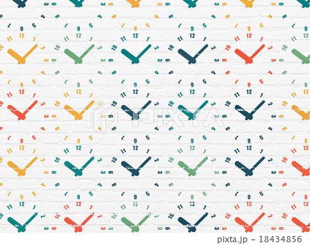 Timeline concept: Clock icons on wall background Timeline concept: Clock icons on wall background 18434856