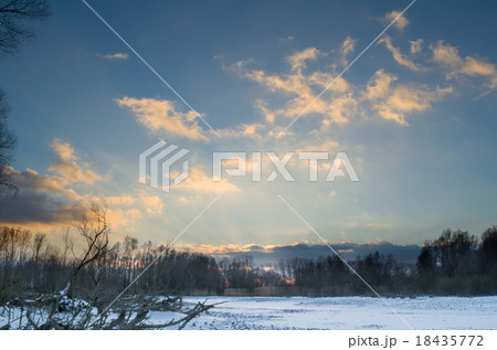 Snowy Danube Backwater Landscape after Sunset Snowy Danube Backwater Landscape after Sunset 18435772