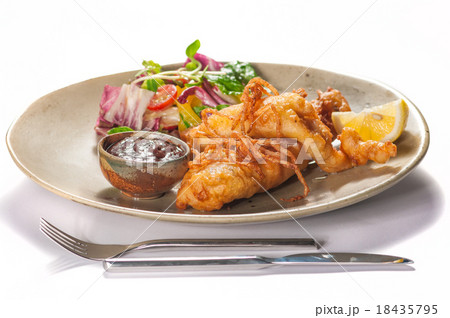 King prawn baked in dough with sauce and salad 18435795