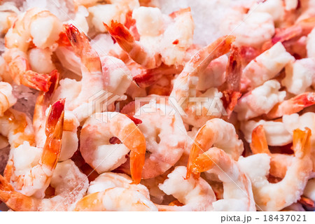 Closeup frozen cocktail shrimps Closeup frozen cocktail shrimps 18437021