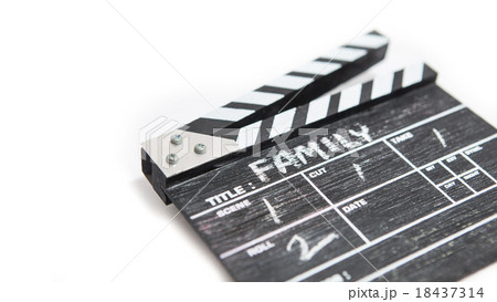 wooden clapper board on white background Title Family 18437314