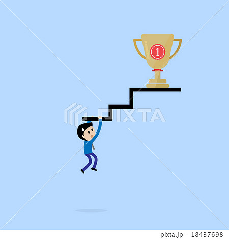 businessman hang stair sign to get trophy sweat concept 18437698