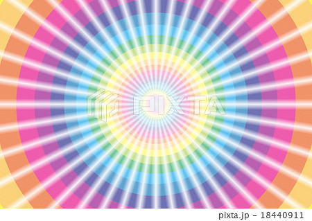 背景素材壁紙 虹色 レインボーカラー 七色 カラフル ビーム レーザー光 フラッシュ 円 輪 リングのイラスト素材