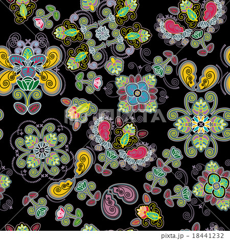 contrasting bright floral design, black background 18441232