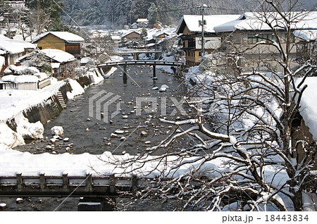 雪景色 比和川沿いの街並み 雪景色 比和川沿いの街並み 18443834