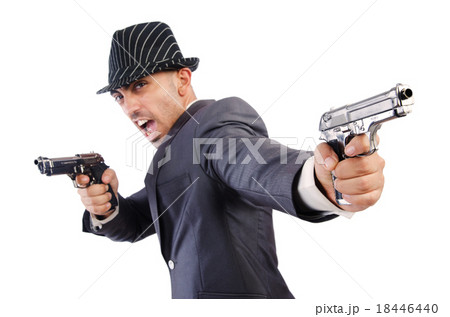 Gangster with guns isolated on white 18446440