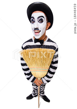 Prisoner with broom isolated on the white 18446459